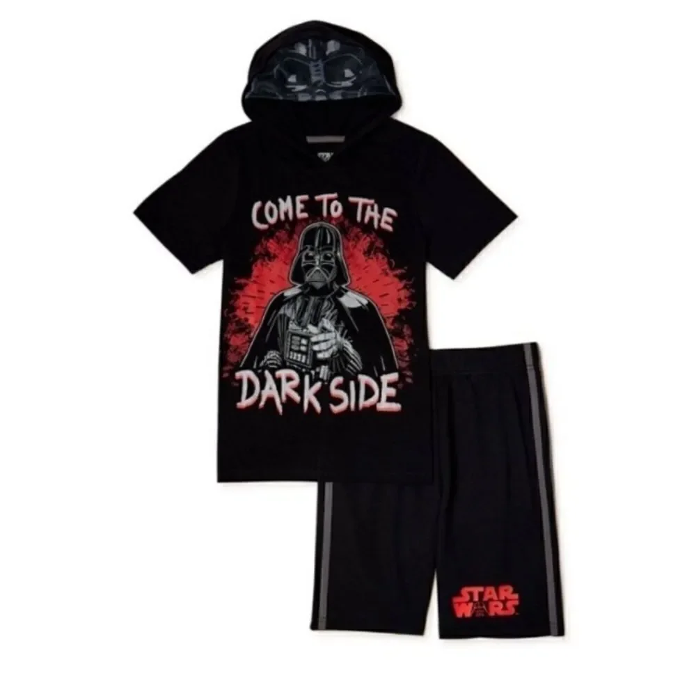 Boys Black Panther & Darth Vader Hoodie T-Shirt & Shorts 2pc Sets 2-Pack Size 5
